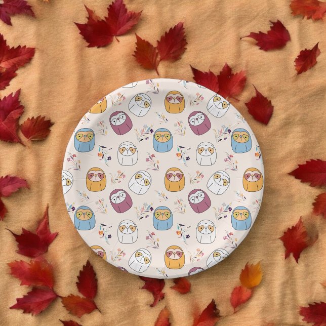Multcolor Sleepy Sloth Cartoon Pappteller (sloth mammal cartoon,birthday,wedding,baby shower,special occasion event paper plate party supplies)