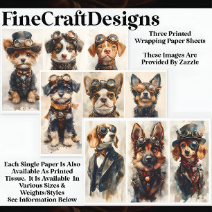 Multi 9 Niedliche Steampunk Hunde & Welpen WPA1 De Geschenkpapier Set