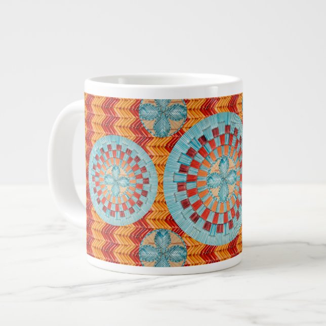 Multi Blumen-orange Zickzack Tassen-Entwurf Jumbo-Tasse (Vorderseite Links)