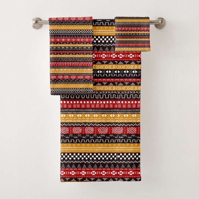 Multi Color African Modern Mudcloth Bath Towel Set (Insitu)