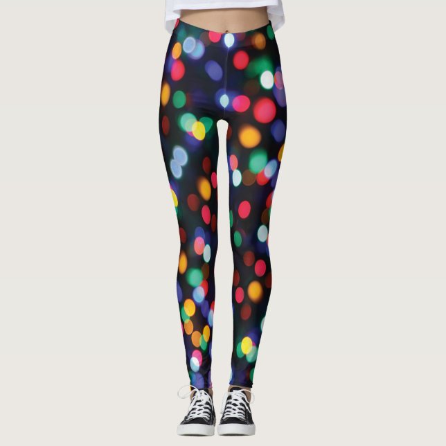 Multi Color Bokeh Weihnachtsbeleuchtung Leggings (Vorderseite)