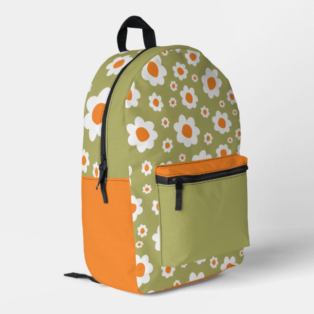 Multi-Color 'Daisy Flowers' Backpack Bedruckter Rucksack (Rückseitige Ecke links)