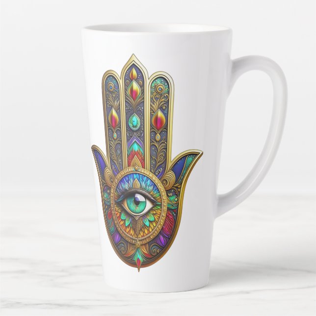 Multi Color Flower Petals Green Third Eye Hamsa Milchtasse (Rechts)
