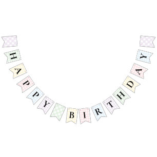 Multi Color Gingham Happy Birthday Bunting Banner