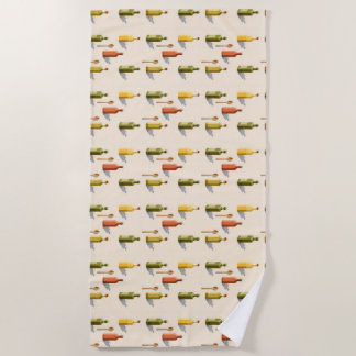 multi colored low poly bottles and wooden spoons strandtuch