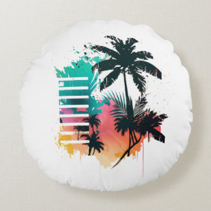 multi-colored palm tree in retro style hand-drawn rundes kissen