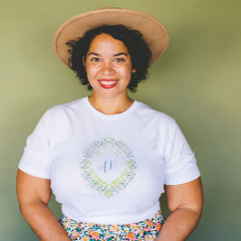 Multi-coloured Pastel Floral Wreath and Monograms T-Shirt