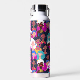 Multi-Cultural Women's Faces Pattern, Ihr Name Trinkflasche