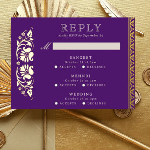 Multi Event Lotus Blume Indian Wedding RSVP Card Folie Einladungspostkarte