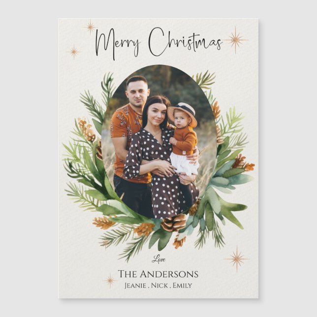 Multi-Family-Fotos Grüne Blätter Frohe Weihnachten Magnetkarte (Vorderseite)