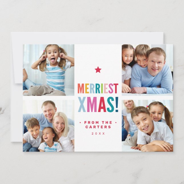 MULTI FAMILY PHOTO festive modern minimal colorful Feiertagskarte (Vorderseite)