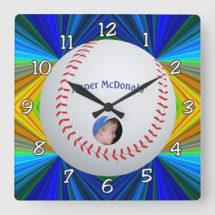Multi-Farb-Background-Foto im Baseball personalisi Quadratische Wanduhr