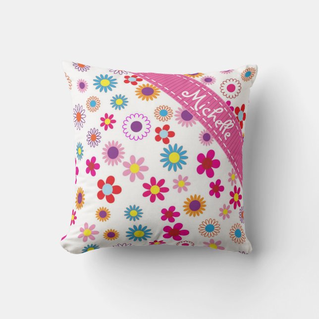Multi FarbblumenName-Girly Muster Kissen (Vorderseite)