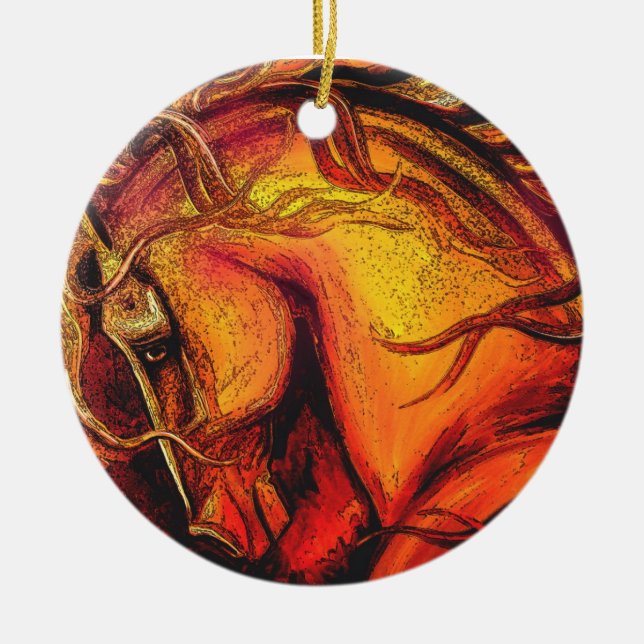 Multi Farbpferdeverzierung Keramik Ornament (Vorne)