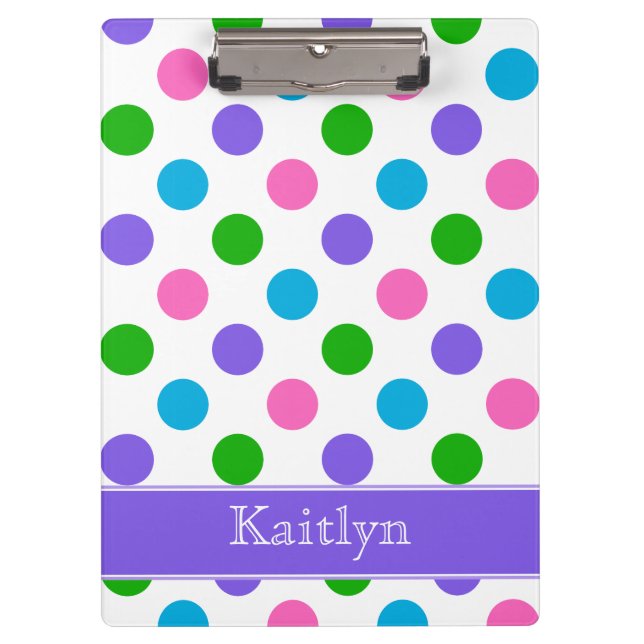 Multi Farbpolka-Punkte personalisiert Klemmbrett (Vorderseite)
