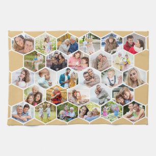 Multi Foto 28 Picture Honey Beige Honeycomb Geschirrtuch