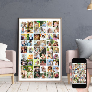 Multi-Foto-54-Bildraster-Collage Weiß Poster