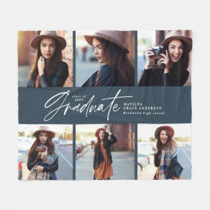 Multi-Foto-Abschluss für moderne marineblaue Skrip Fleecedecke