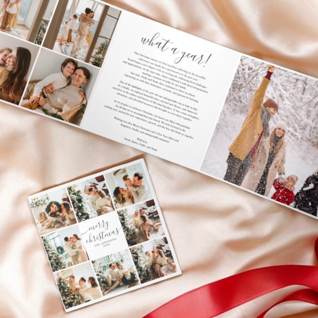 Multi Foto Calligrafie Frohe Weihnachten Weiß Dreifach Gefaltete Urlaubskarte (Von Creator hochgeladen)