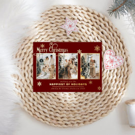 Multi Foto Collage Burgundy Red Foil Schnee Folien Feiertagskarte