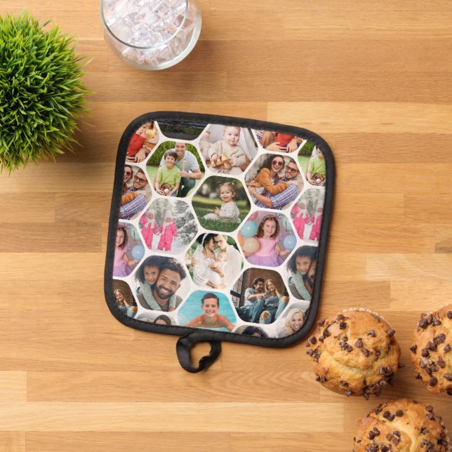Multi Foto Collage Einfaches modernes Hexagon-Must Topflappen (Oben Unten)