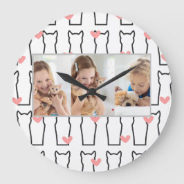 Multi Foto Collage Moderne Personalisierte Katze Große Wanduhr