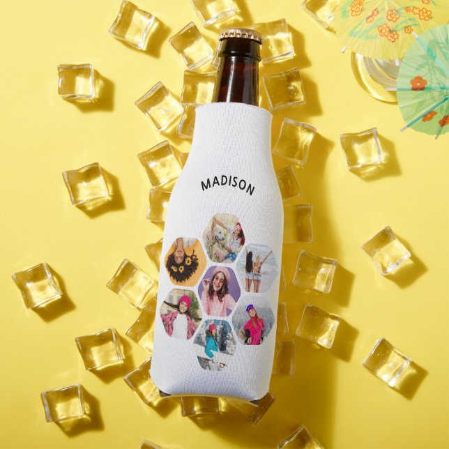 Multi-Foto Collage Moderner Personalisierter Name Flaschenkühler (In Situ Sommer)