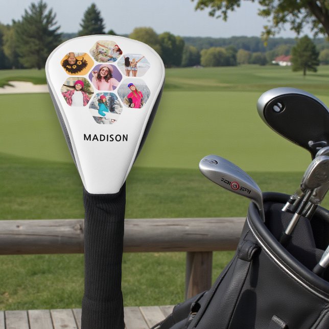 Multi-Foto Collage Moderner Personalisierter Name Golf Headcover (Von Creator hochgeladen)
