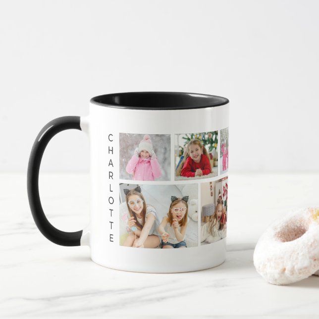 Multi-Foto Collage Moderner Personalisierter Name Tasse (Mit Donut)