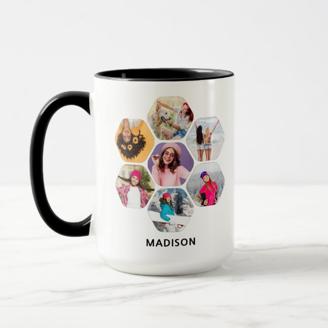 Multi-Foto Collage Moderner Personalisierter Name Tasse (Links)