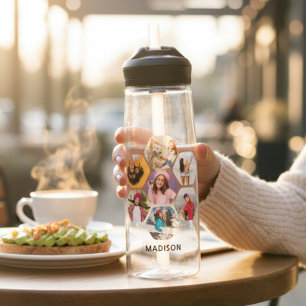 Multi-Foto Collage Moderner Personalisierter Name Trinkflasche