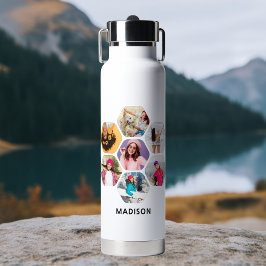 Multi-Foto Collage Moderner Personalisierter Name Trinkflasche