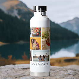 Multi-Foto Collage Moderner Personalisierter Name Trinkflasche