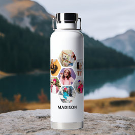 Multi-Foto Collage Moderner Personalisierter Name Trinkflasche