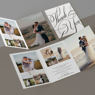 Multi Foto elegante Skript Hochzeit danke Karte