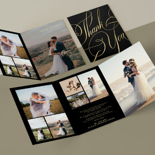 Multi Foto Gold Schwarze Hochzeit danke Karte