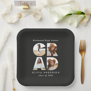 Multi Foto grad Schwarz Moderne elegante Party Dek Pappteller