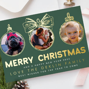 Multi Foto Grün Gold Frohe Weihnachten Glücklich Folien Feiertagskarte