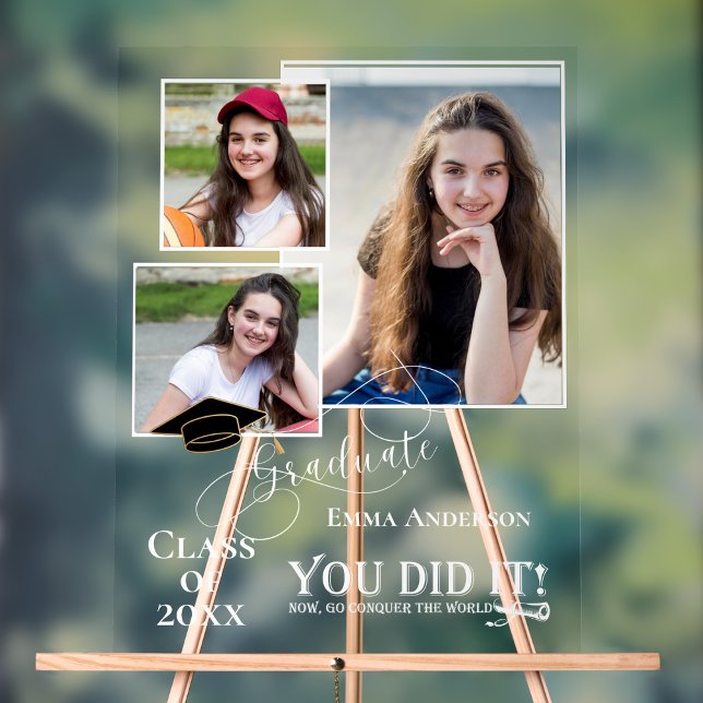 Multi-Foto Sie es getan 2025 Grad Ankündigung Acrylschild (Class of 2026 Multi Photo “You Did It” Acrylic Sign – Personalized Graduation Keepsake Gift)