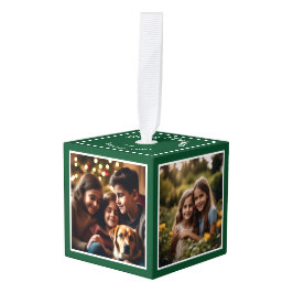 Multi-Foto Weihnachten Keepake Green Personalisier Würfelornament