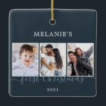 Multi-Fotos erste Weihnachts-Keramik Ornament<br><div class="desc">Modernes und minimalistisches Dekor für das neue Baby Ankunft. Es kann mit 3 Ihrer Lieblings-Fotos personalisiert werden. Finden Sie weitere Optionen in meinem Shop.</div>
