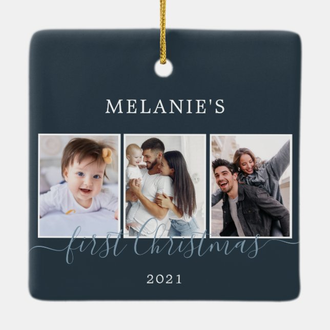 Multi-Fotos erste Weihnachts-Keramik Ornament (Rückseite)