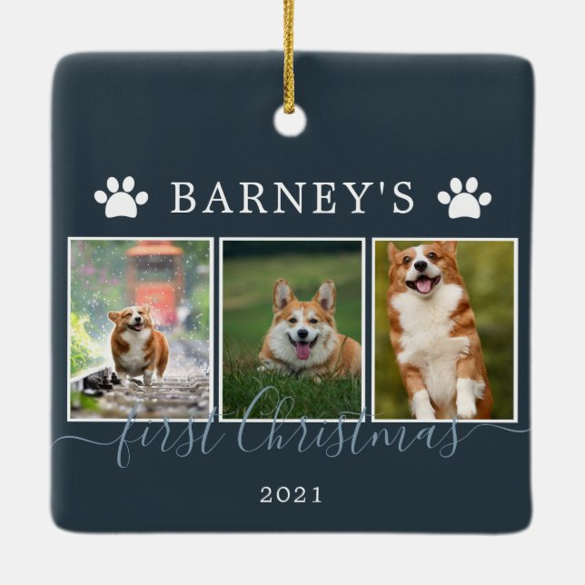 Multi-Fotos erste Weihnachtszeit-Hunde Keramik Orn Keramikornament (Rückseite)