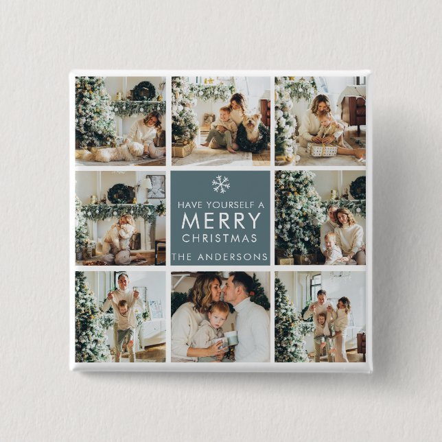 Multi-Holiday-Fotos | Frohe Weihnachten | Geschenk Button (Vorderseite)