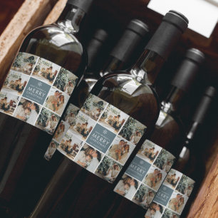 Multi-Holiday-Fotos   Frohe Weihnachten   Geschenk Weinetikett