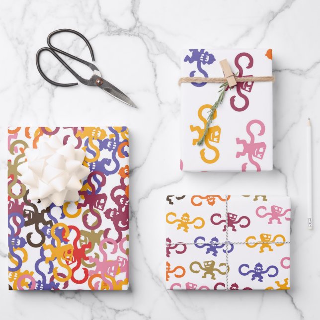 Multi-Monkey Business Geschenkpapier 3 Bögen Set (Vorderseite)