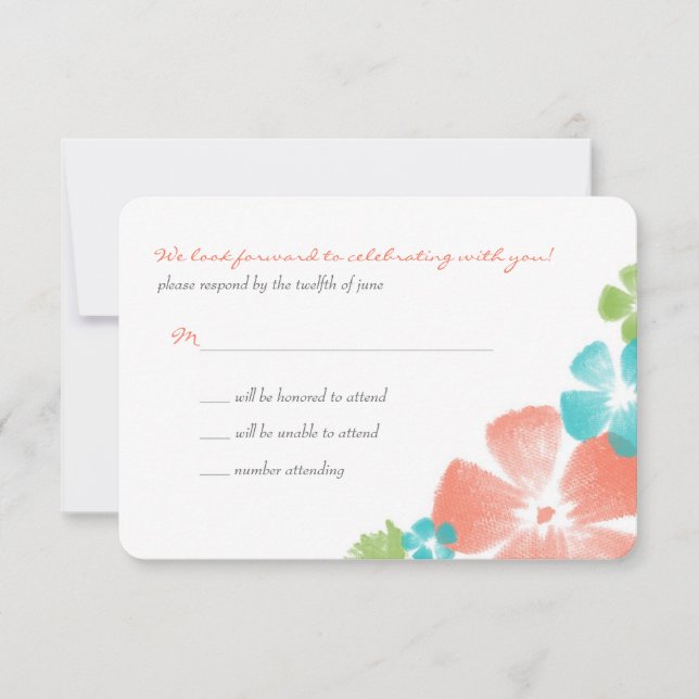Multi Papaya Watercolor Blume Hochzeit RSVP (Vorderseite)