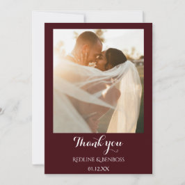 Multi photo Burgundy Wedding   Flat Thank You Card Dankeskarte