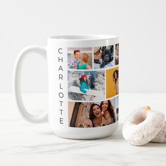 Multi Photo Collage Modern Personalized Name Kaffeetasse (Mit Donut)