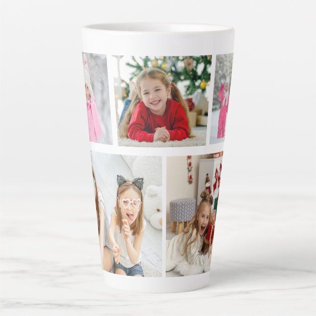 Multi Photo Collage Modern Personalized Name Milchtasse (Vorderseite)